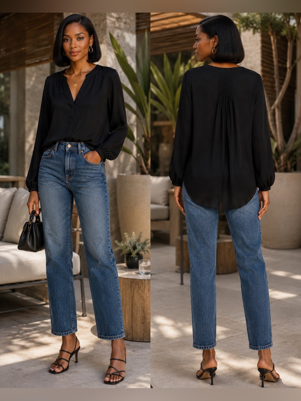 NYDJ Black Sheer Pintuck Blouse Size S